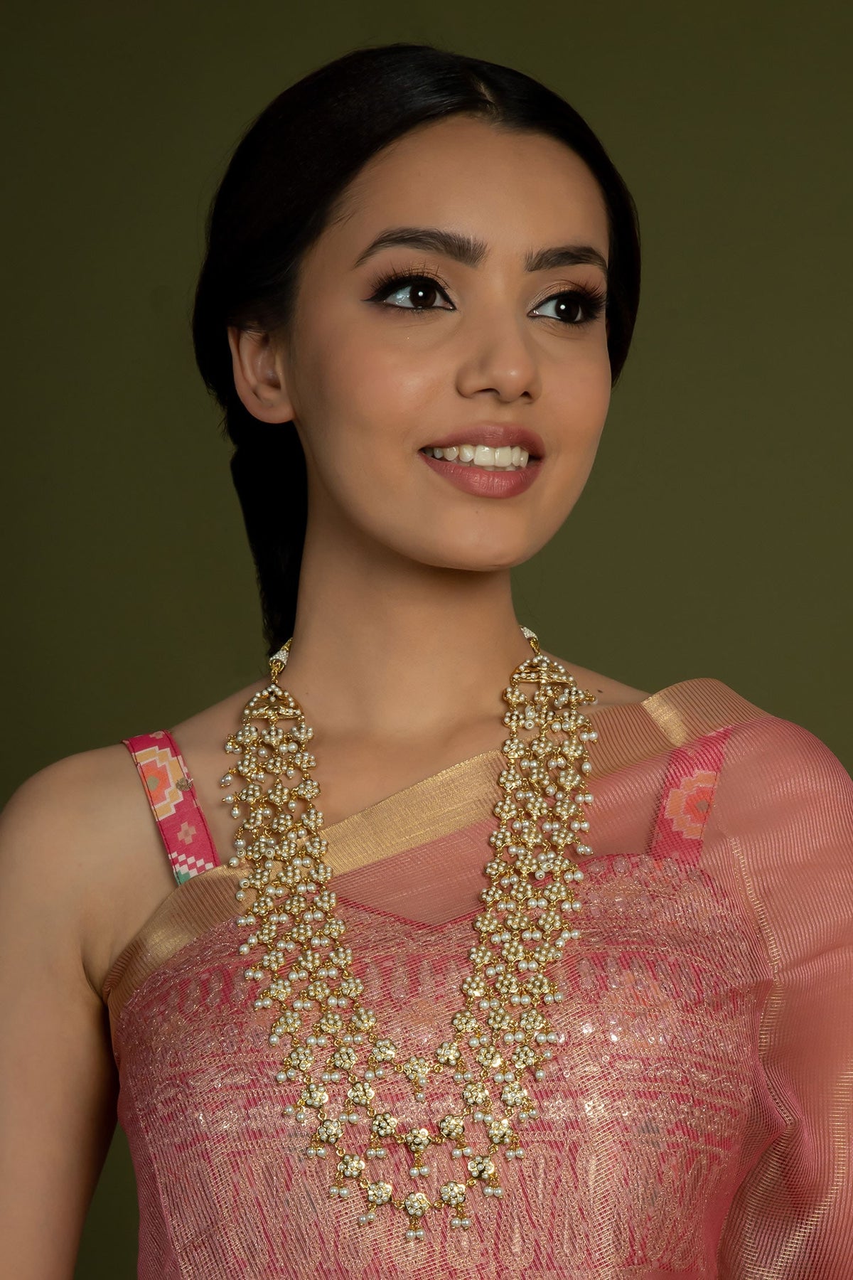 Pearl White Multilayer Jadau Necklace 