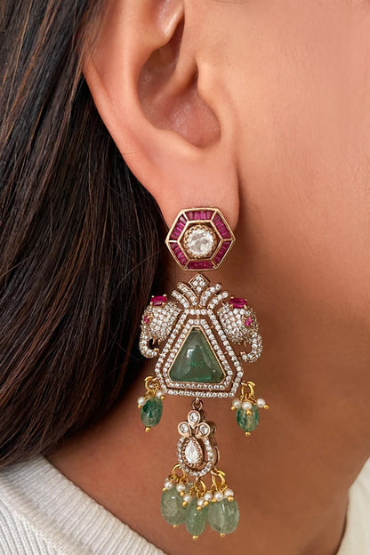 Ruby & Emerald Dual Elephant Choker Set 