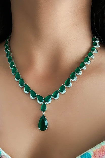 Emerald & Diamond Drops Necklace Set 