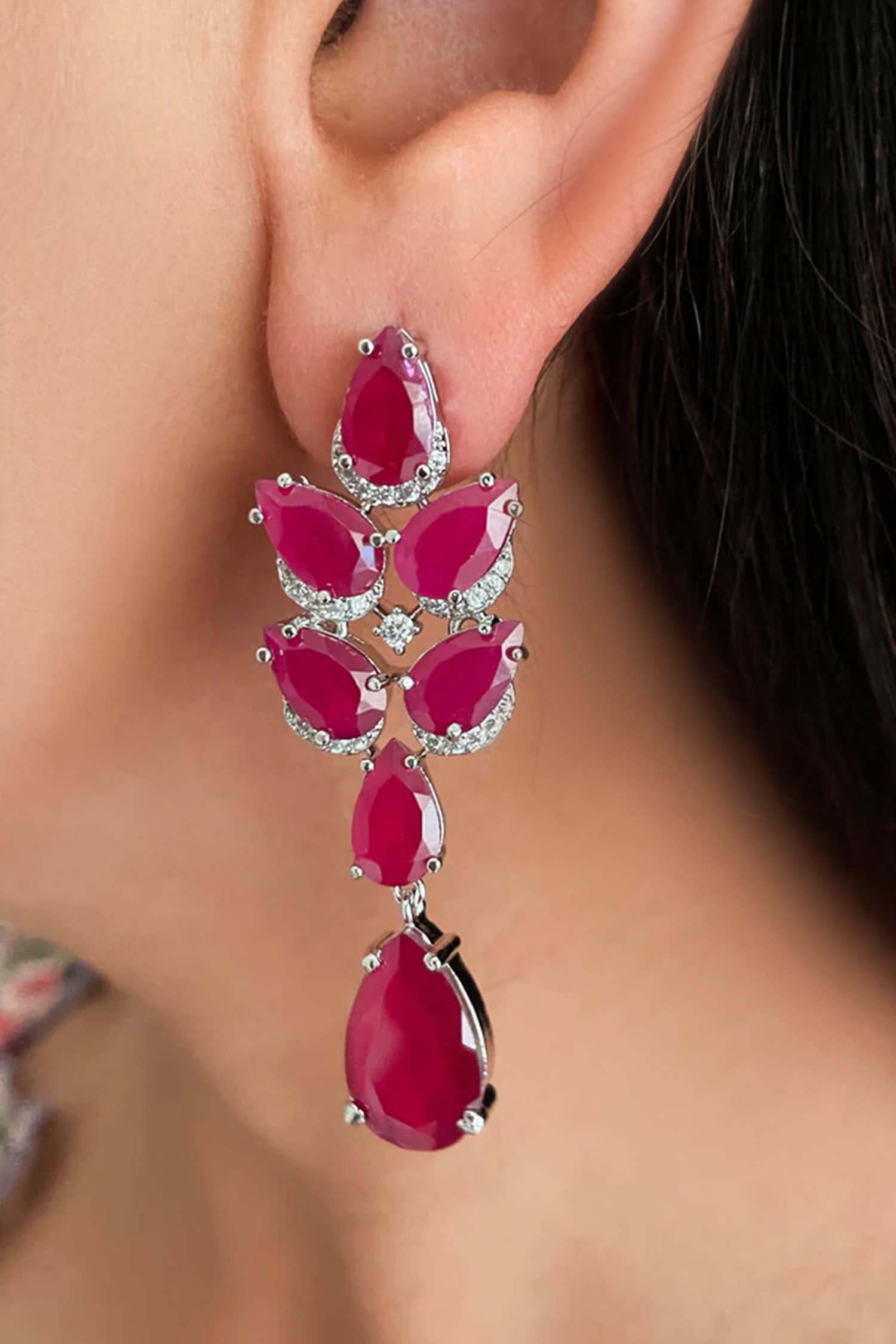 Ruby & Diamond Drops Necklace Set 