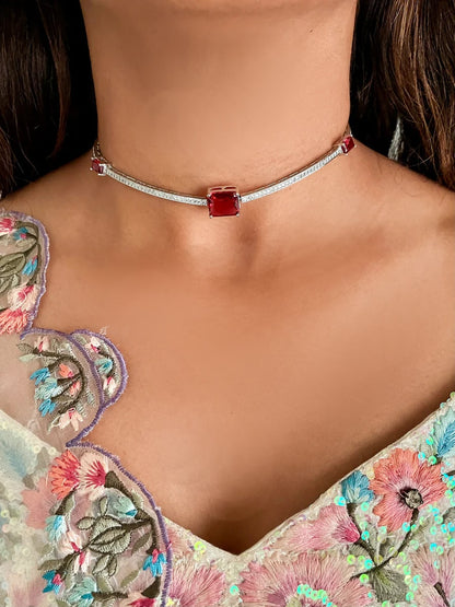 Ruby & Paved Diamond Choker Necklace Set 