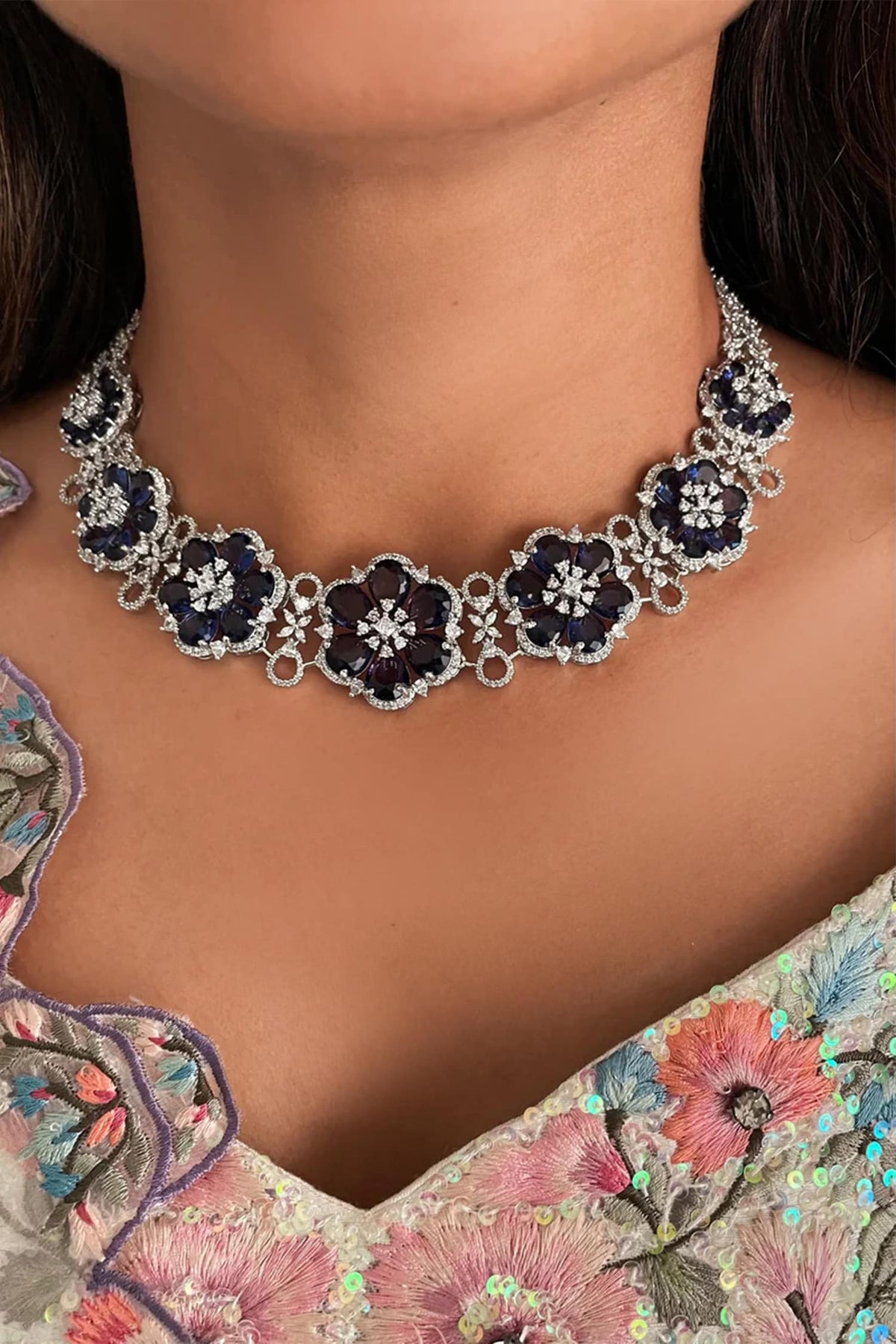 Luisa Purple & Diamond Floral Necklace Set 