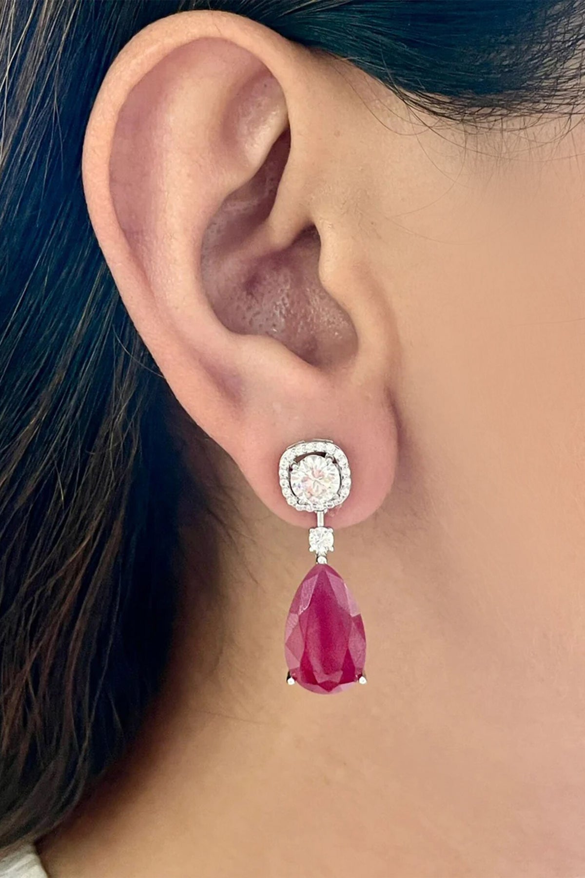 Rabta Ruby Tear Drops Circular Diamond Necklace Set 