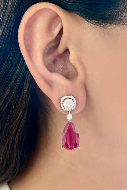 Rabta Ruby Tear Drops Circular Diamond Necklace Set 