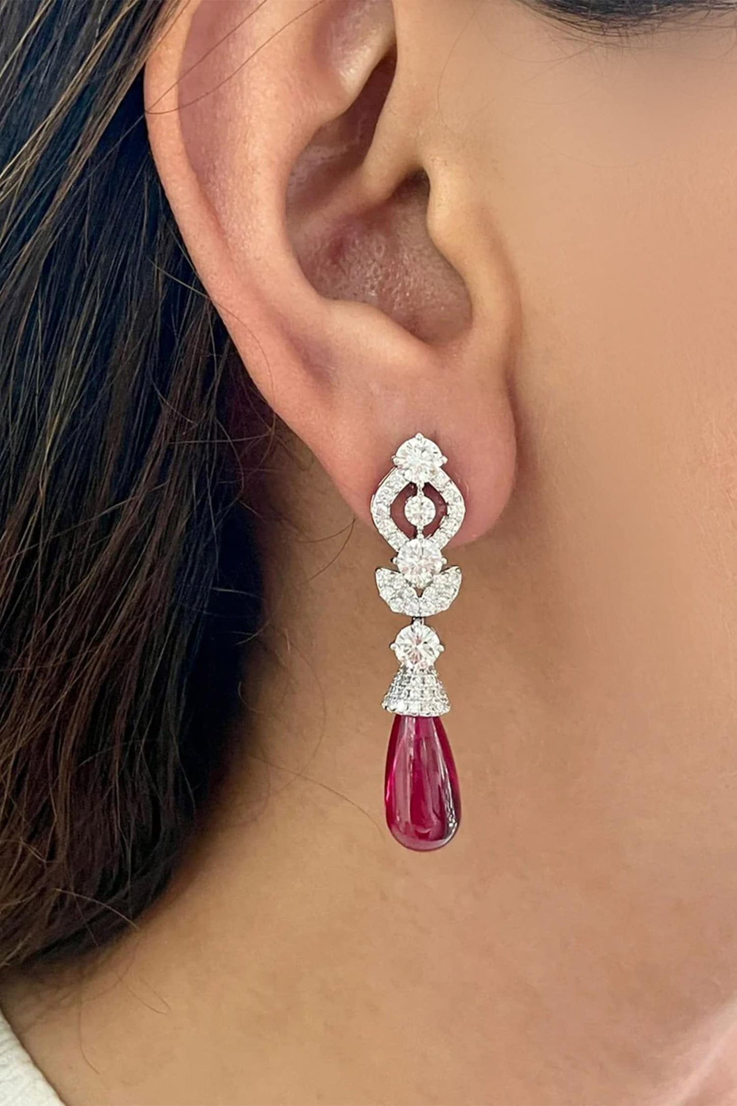 Ruby Drops Leaflet Diamond Circular Necklace Set 