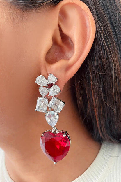 Geometric Ruby Heart Drop Necklace Set 
