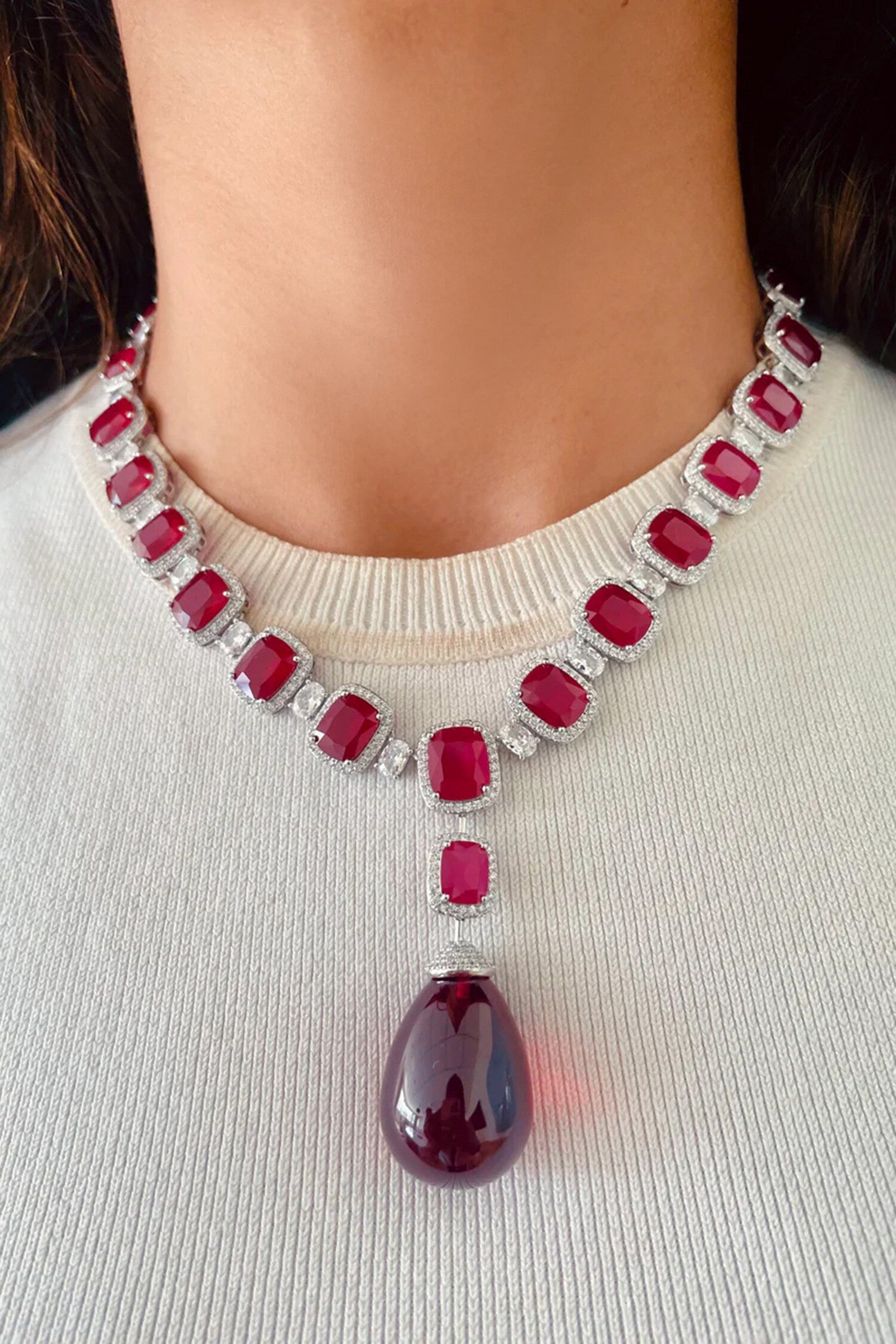 Zircon & Large Ruby Stone Necklace Set 