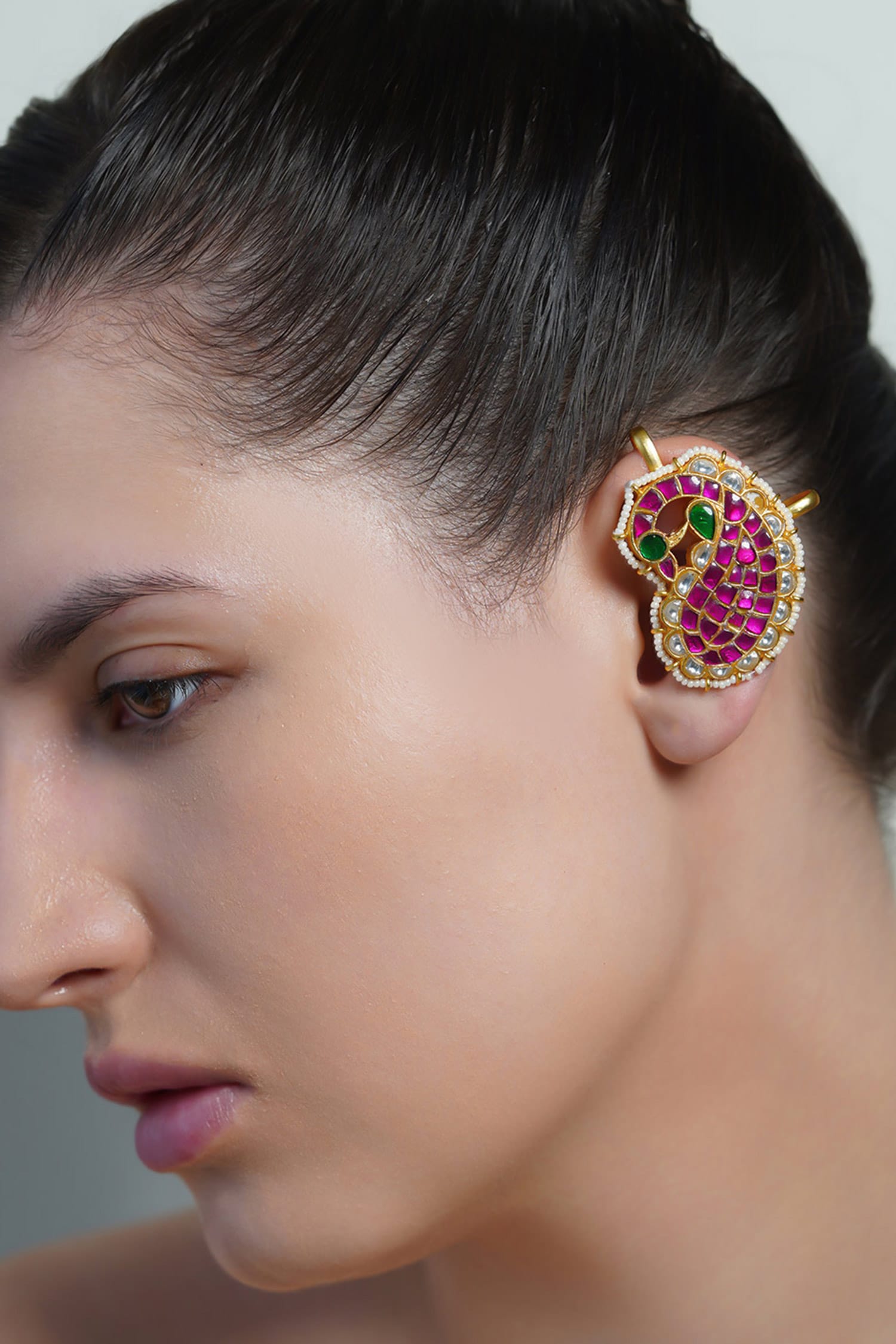 Pink Mango Gem Ear Cuff Earrings 