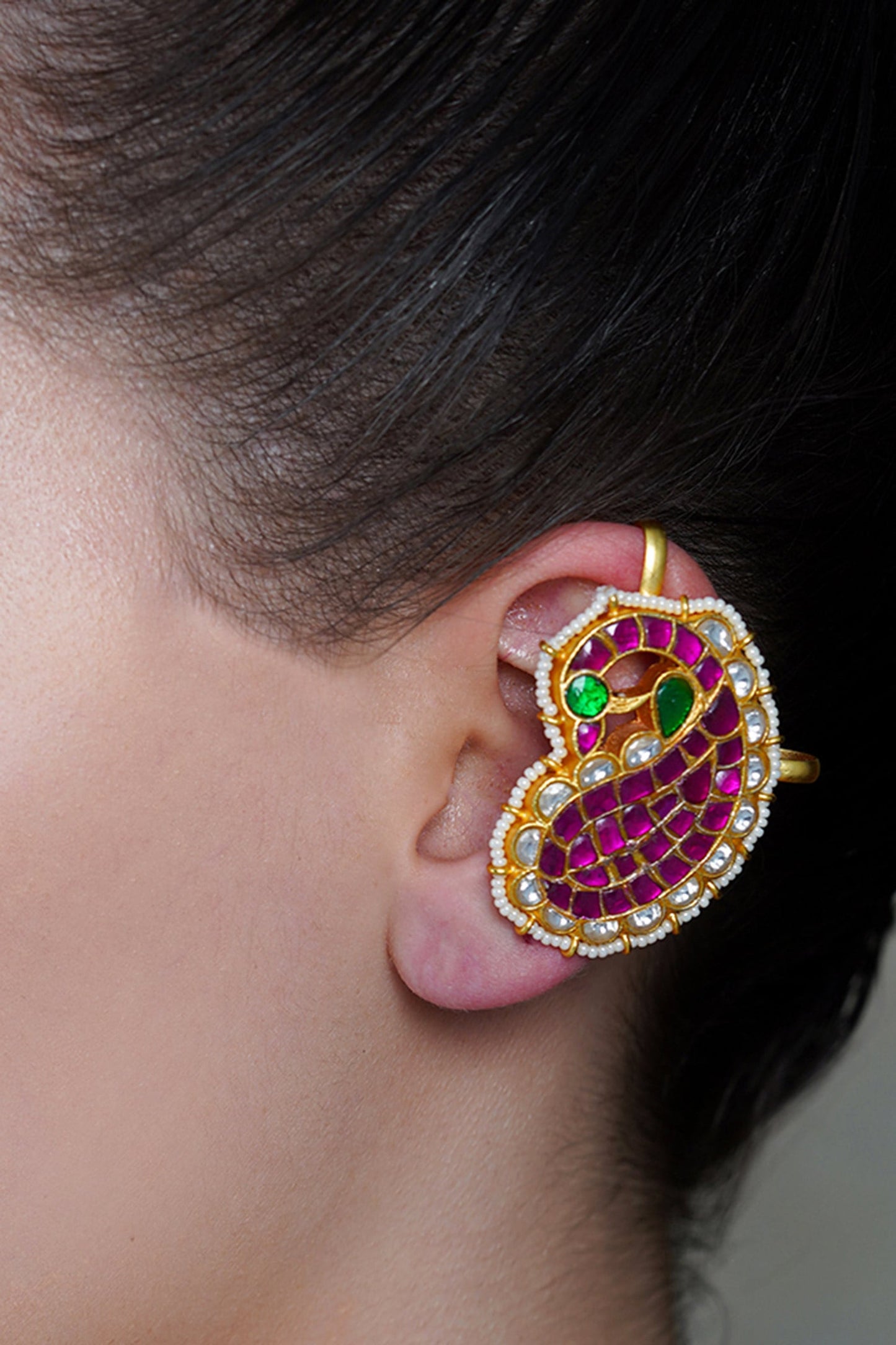 Pink Mango Gem Ear Cuff Earrings 