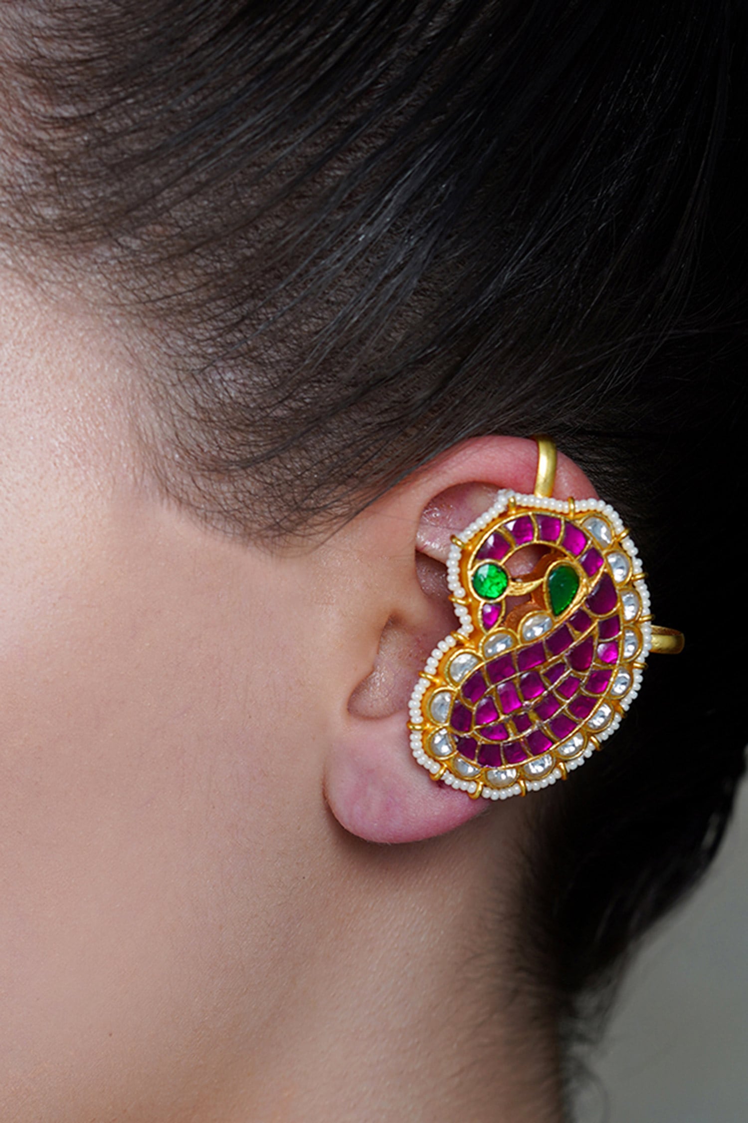 Pink Mango Gem Ear Cuff Earrings 