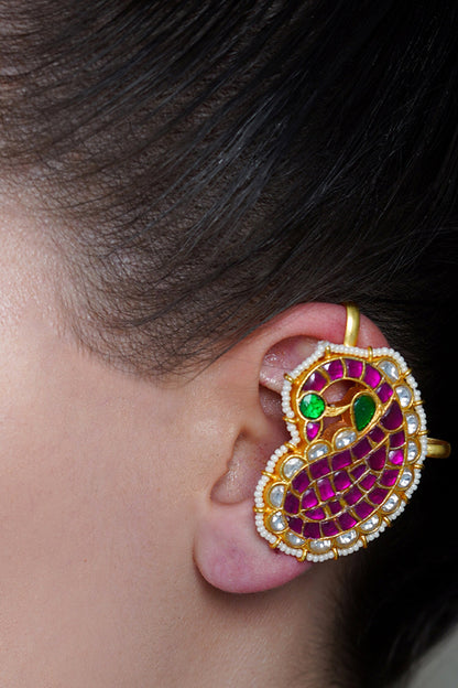 Pink Mango Gem Ear Cuff Earrings 