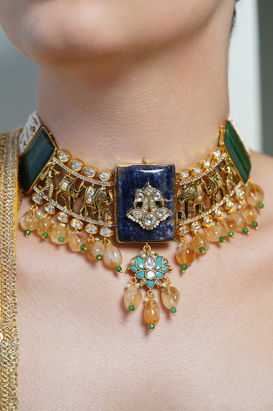 Enamel Emerald Pearl Choker 