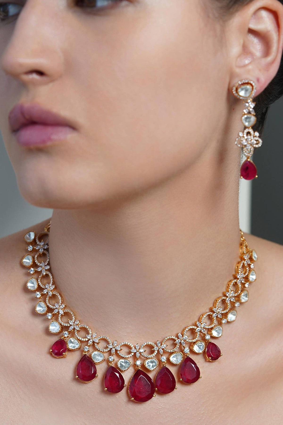 Ruby Tear Radiance Necklace Set 