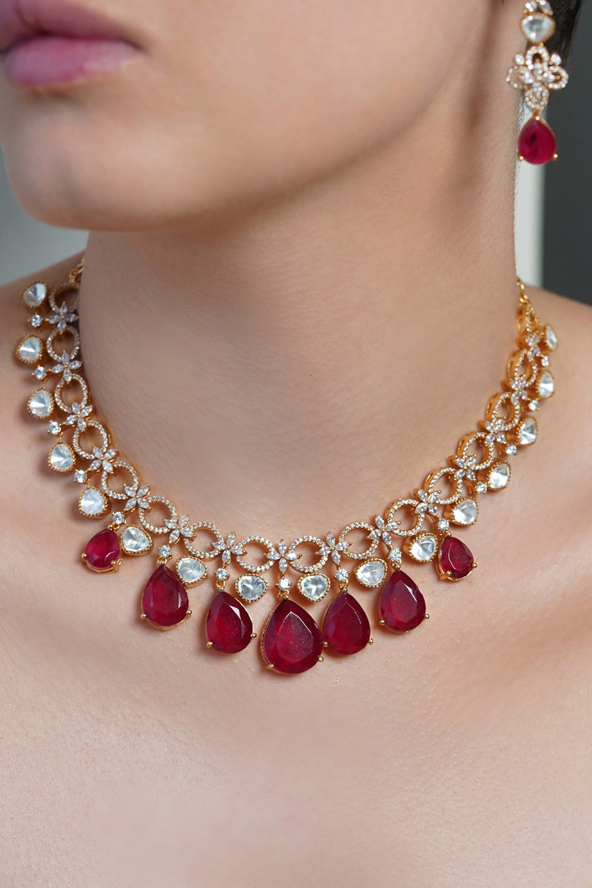 Ruby Tear Radiance Necklace Set 
