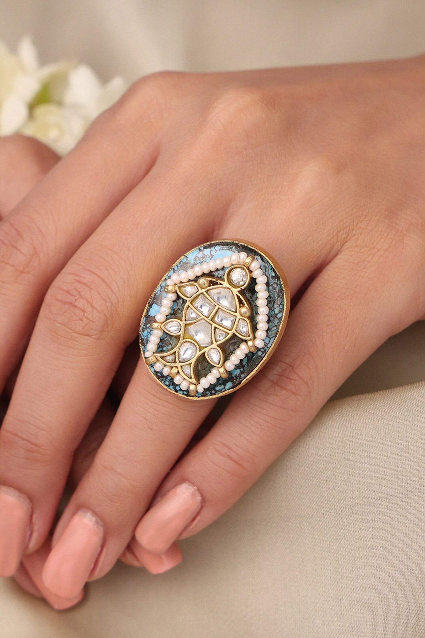 Royal Bloom Enamelled Ring 