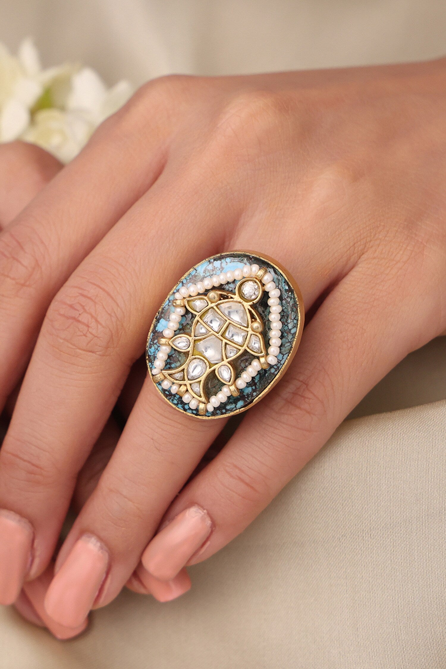 Royal Bloom Enamelled Ring 