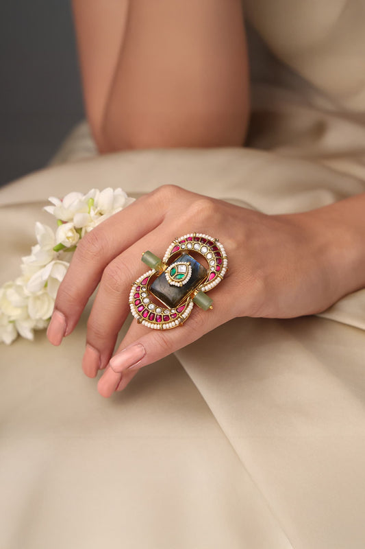 Meenakari Green Royale Ring 