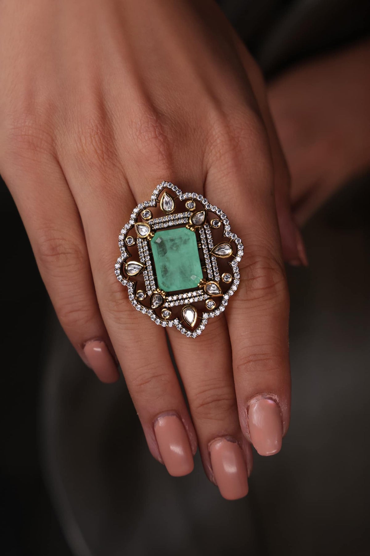 Ocean Glow Polki Embellished Ring 