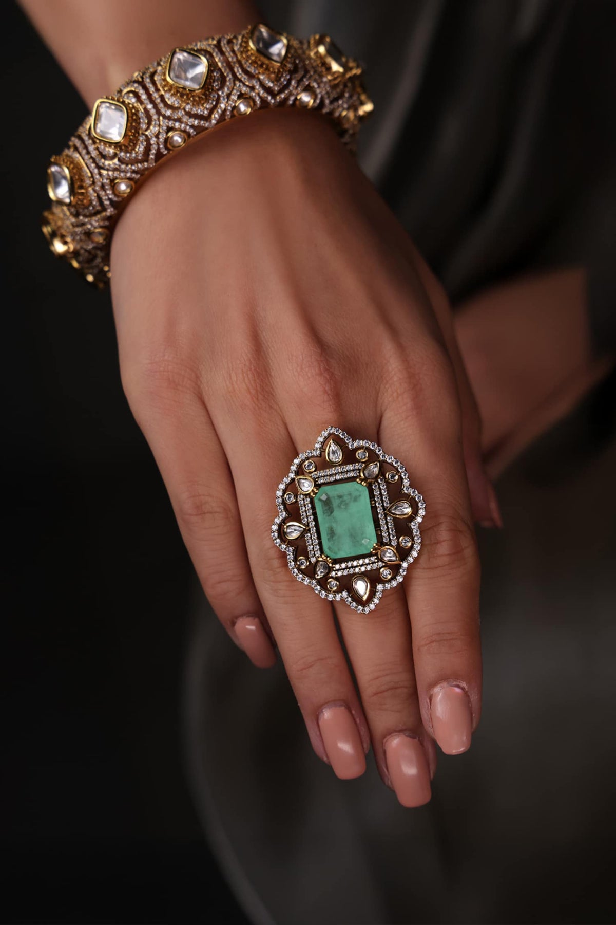 Ocean Glow Polki Embellished Ring 