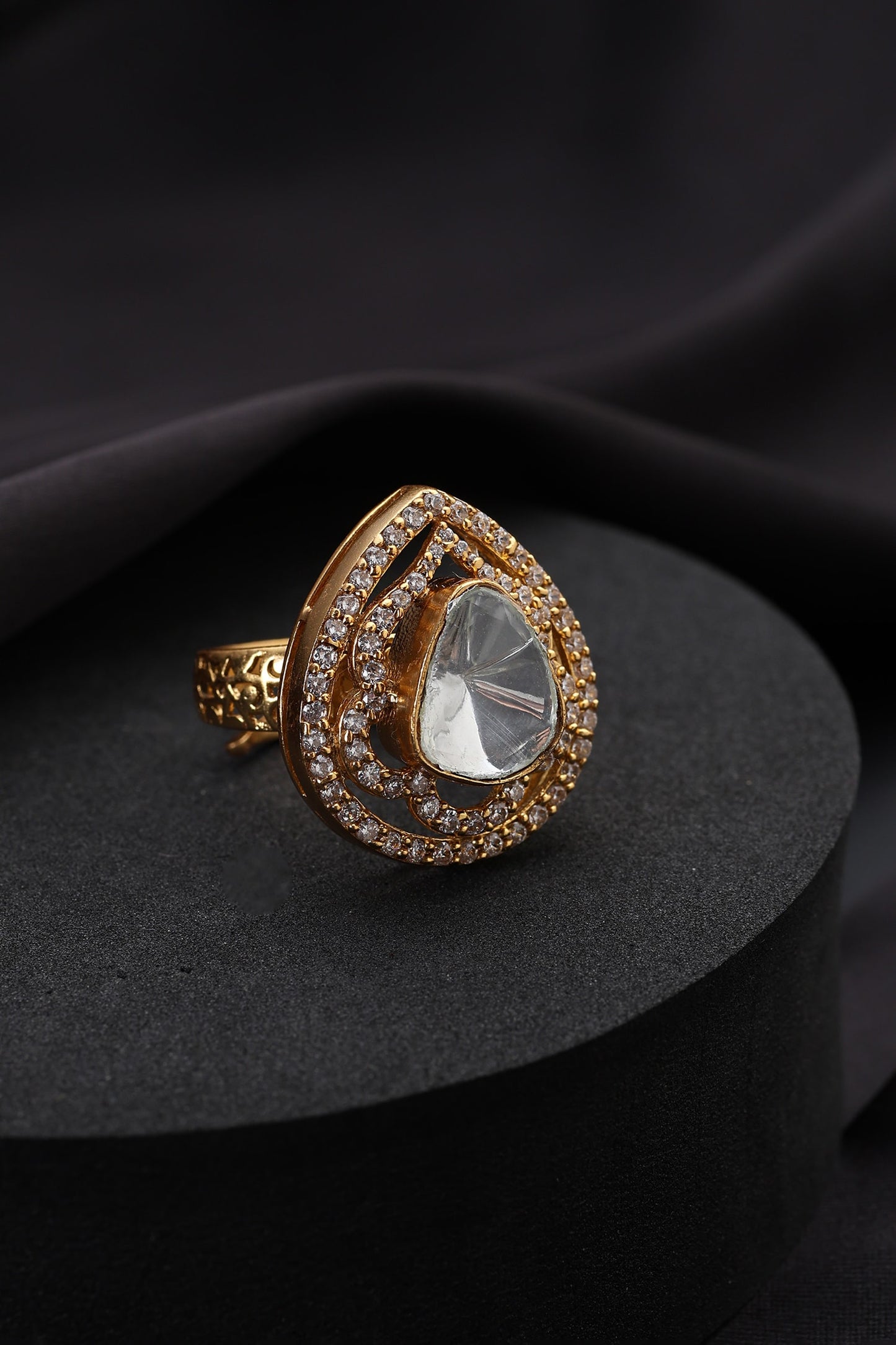 Gold Polki Adjustable Ring 