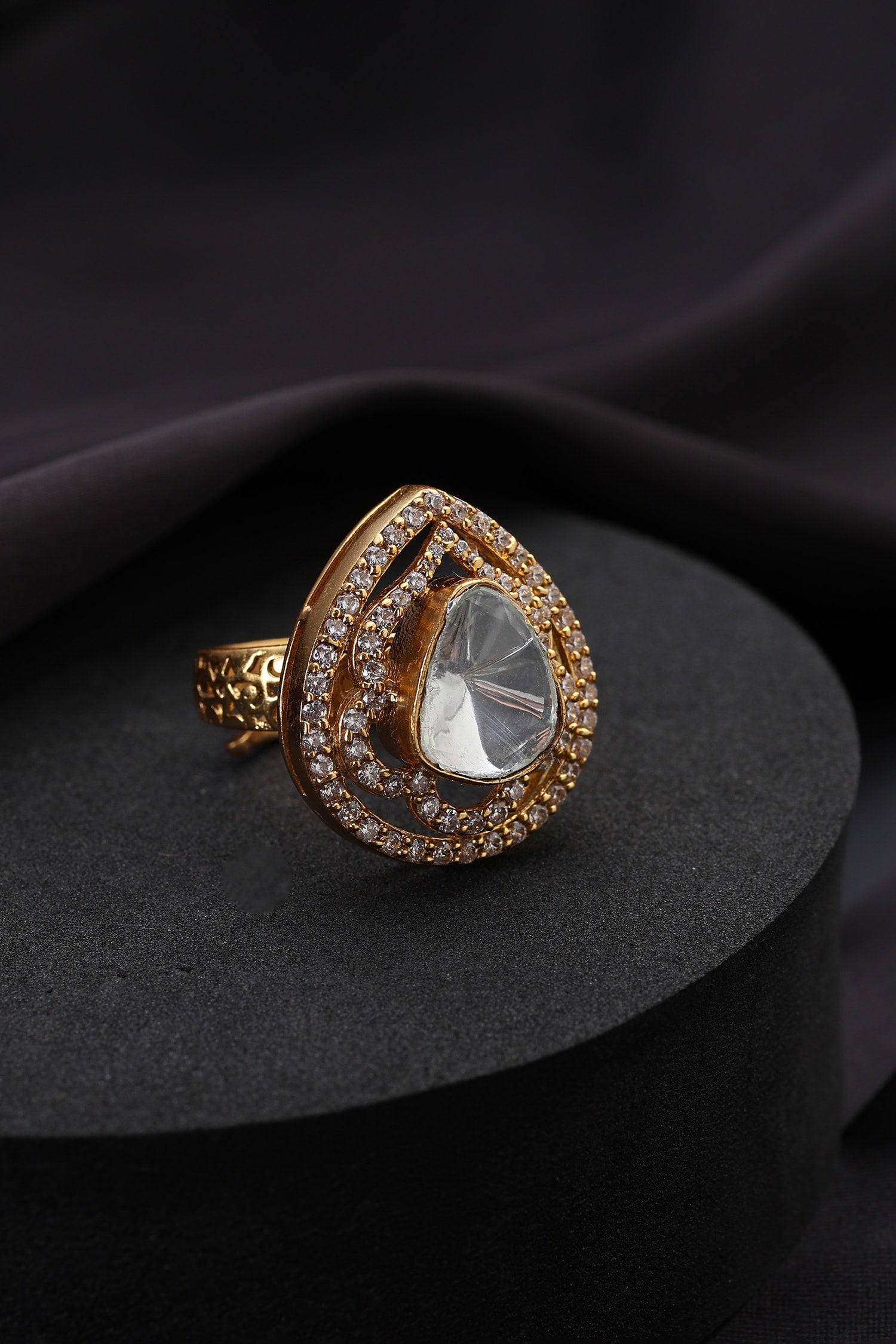 Gold Polki Adjustable Ring 