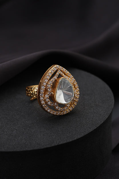 Gold Polki Adjustable Ring 