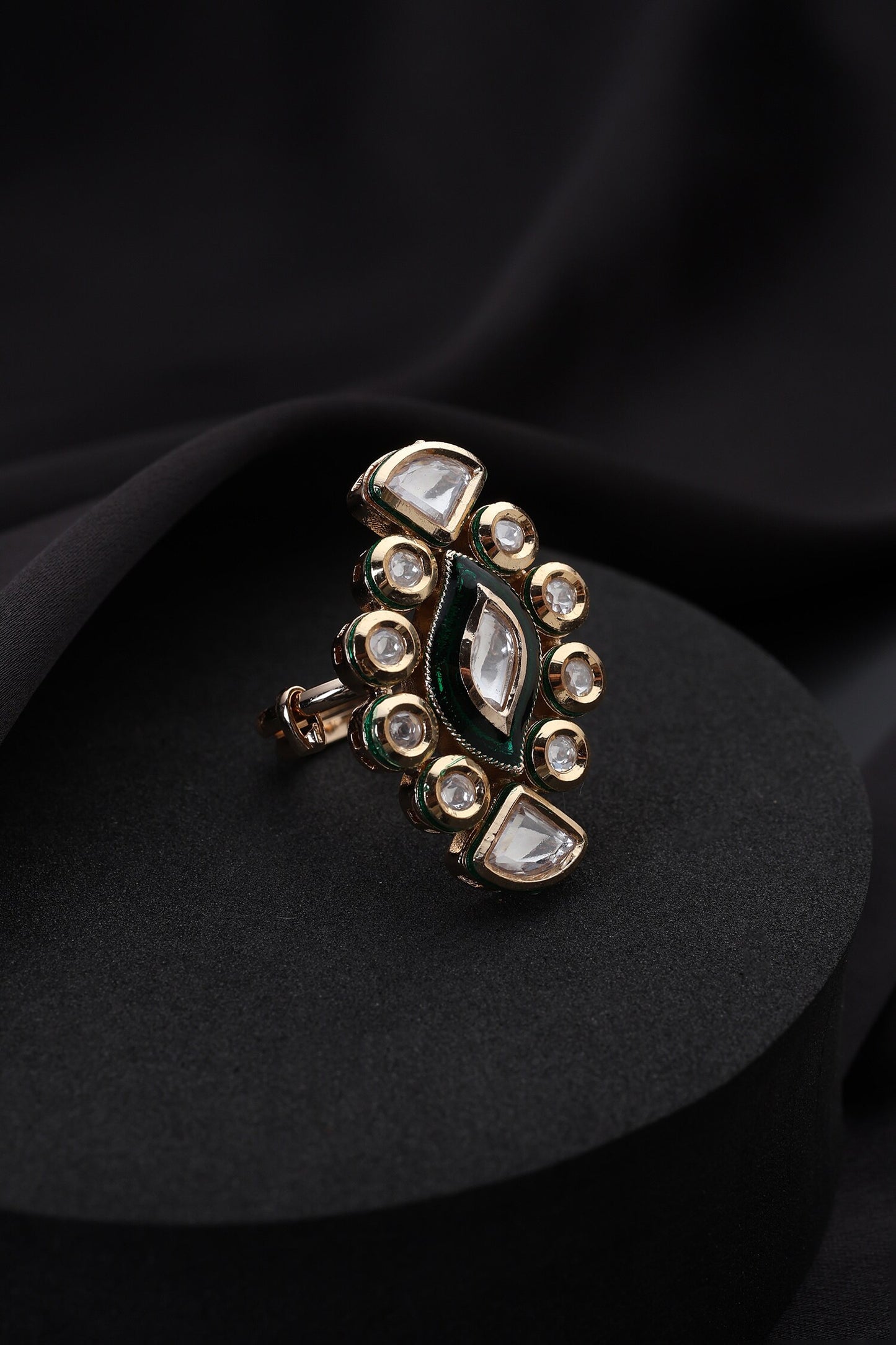 Green Kundan Adjustable Ring 