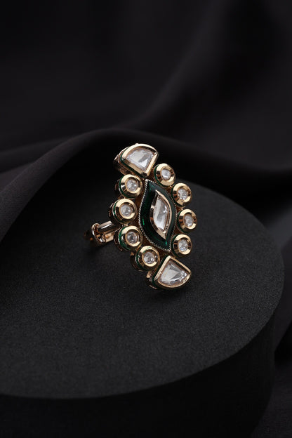 Green Kundan Adjustable Ring 