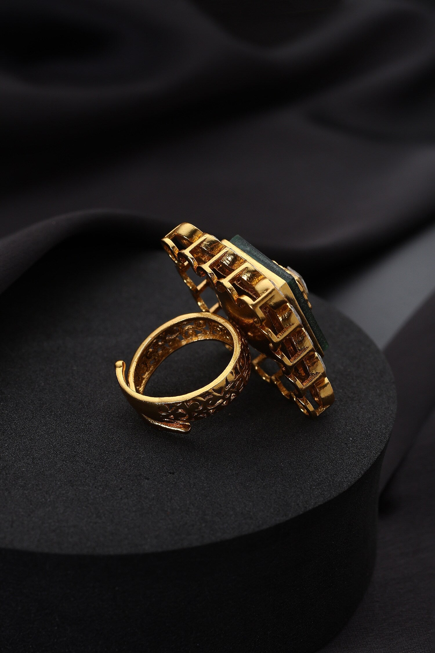 Green Kundan Adjustable Ring 