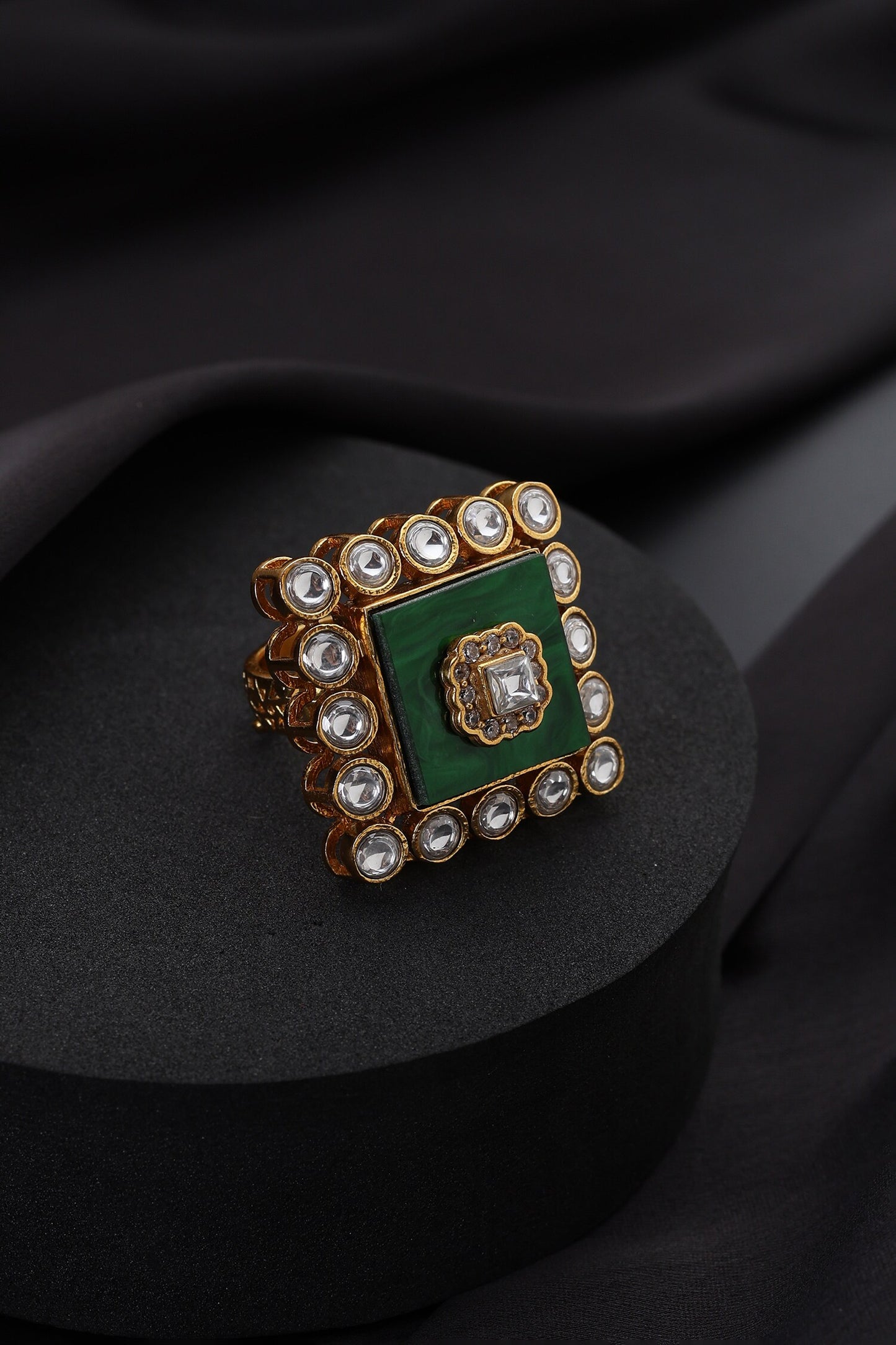 Green Kundan Adjustable Ring 
