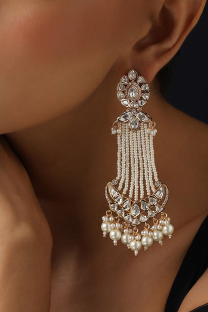 White Polki and Pearls Dangler Earrings 