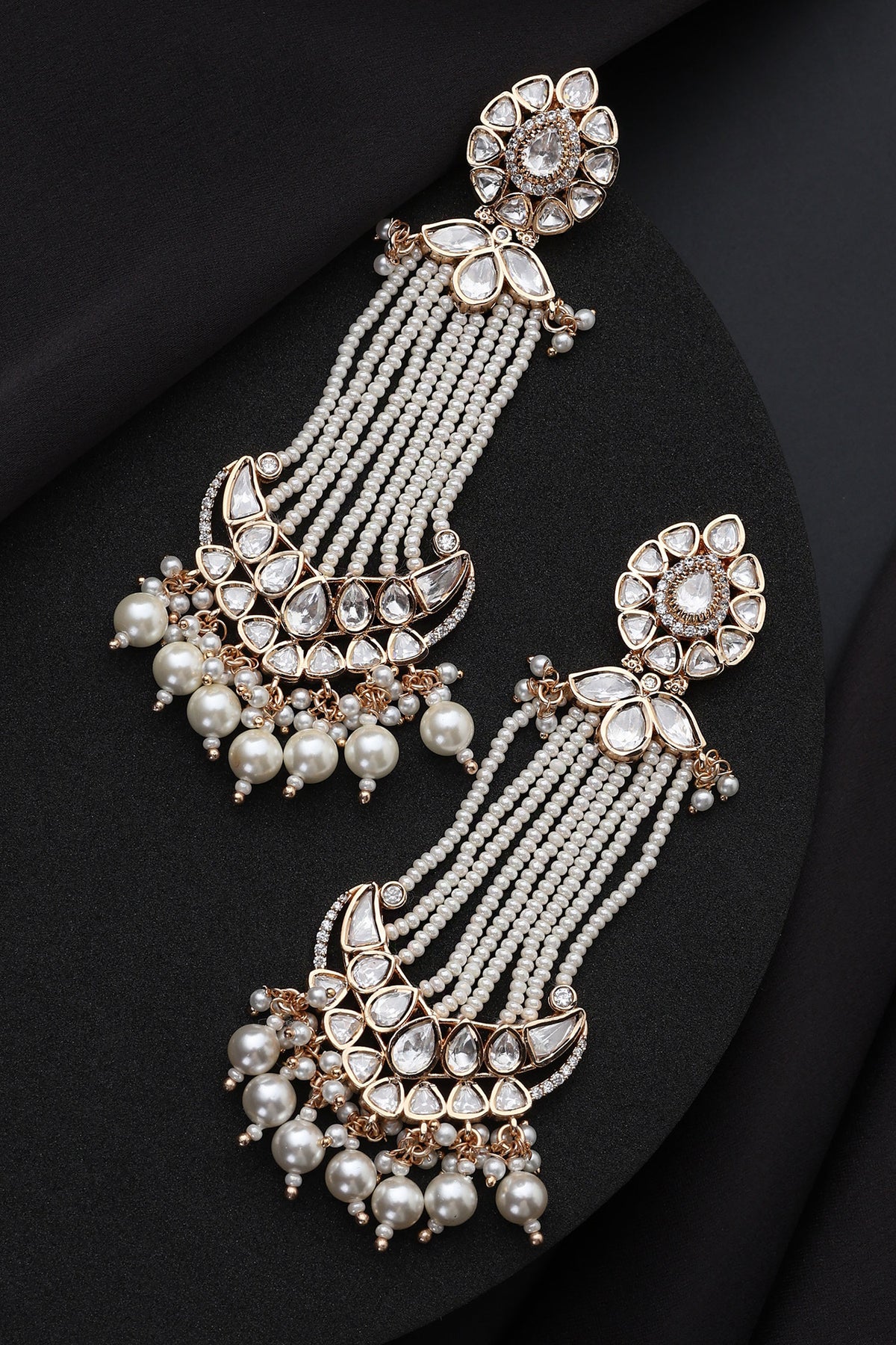 White Polki and Pearls Dangler Earrings 
