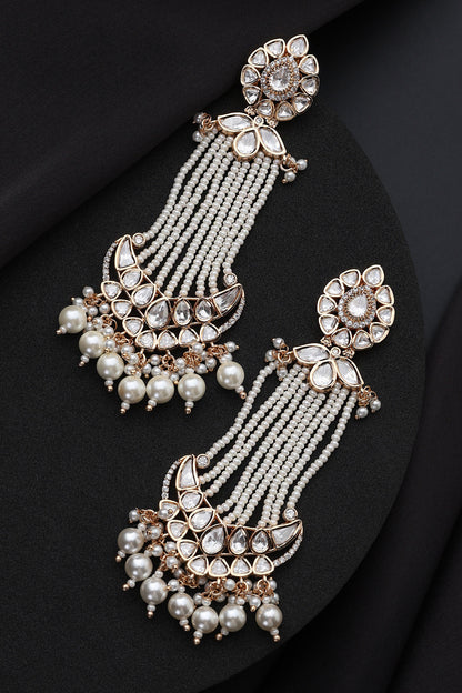 White Polki and Pearls Dangler Earrings 