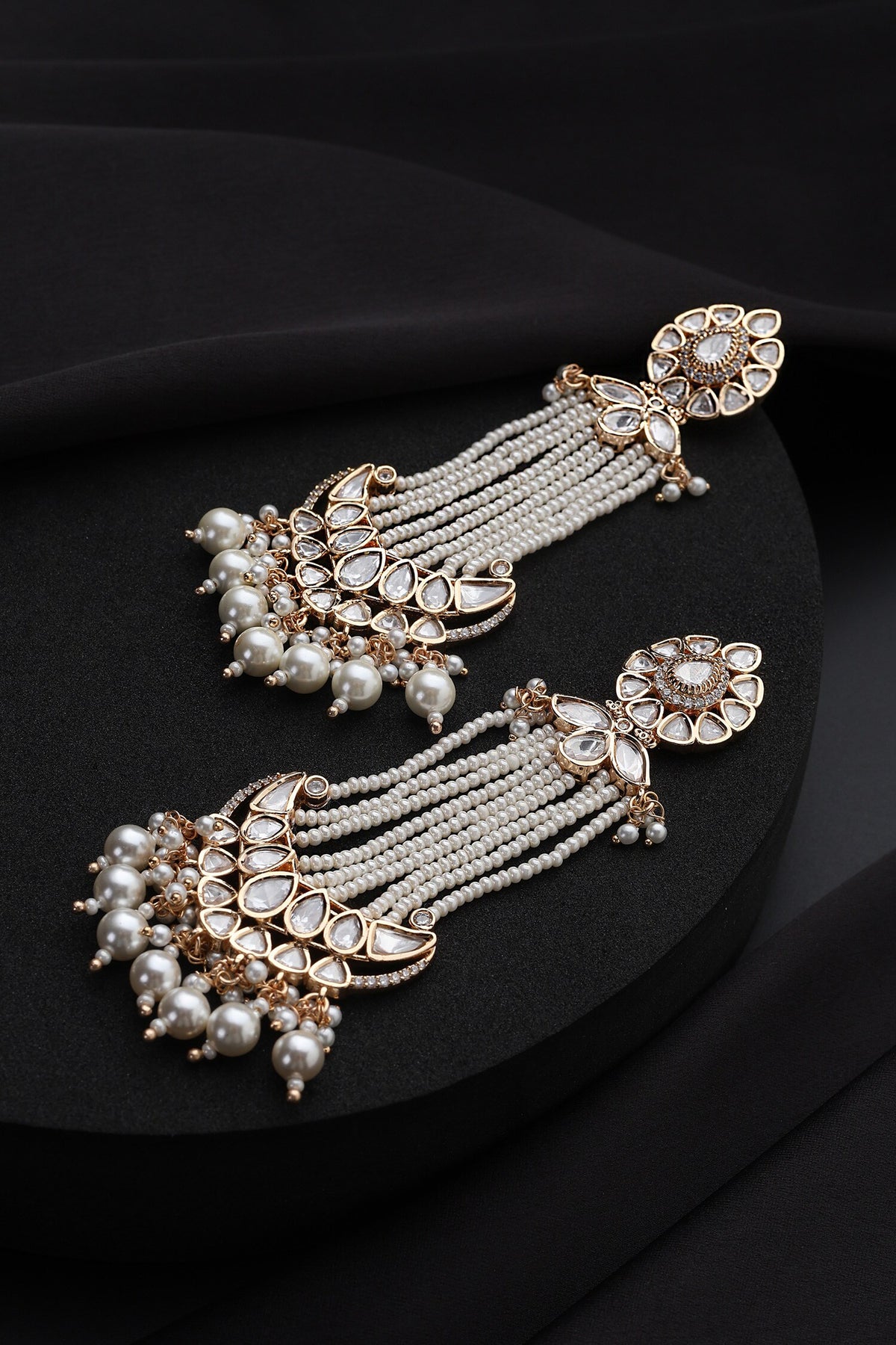 White Polki and Pearls Dangler Earrings 