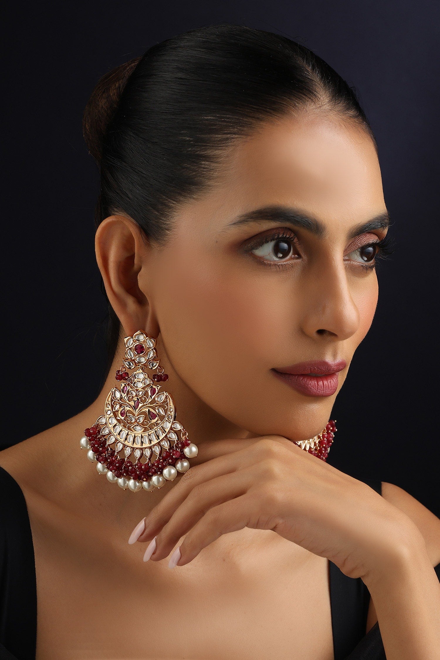 Red Polki Chandbali Earrings 