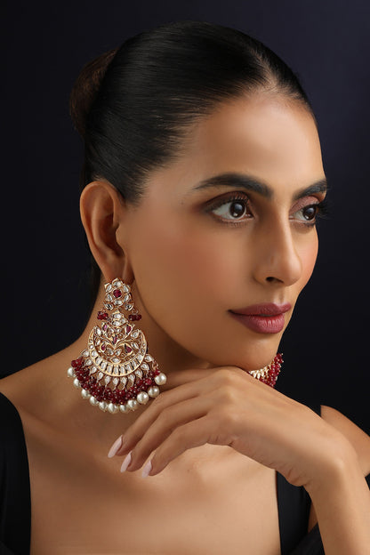 Red Polki Chandbali Earrings 