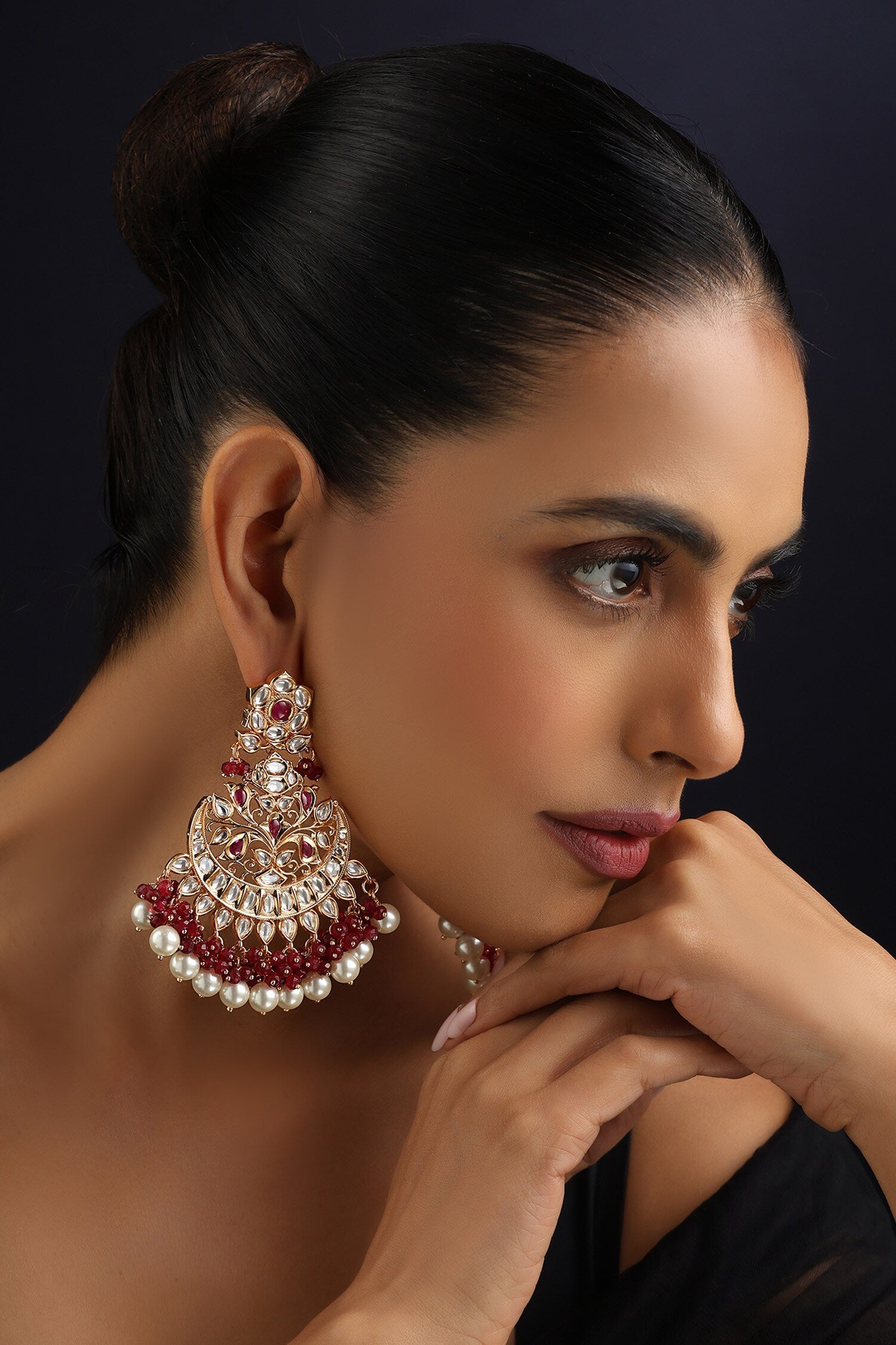 Red Polki Chandbali Earrings 