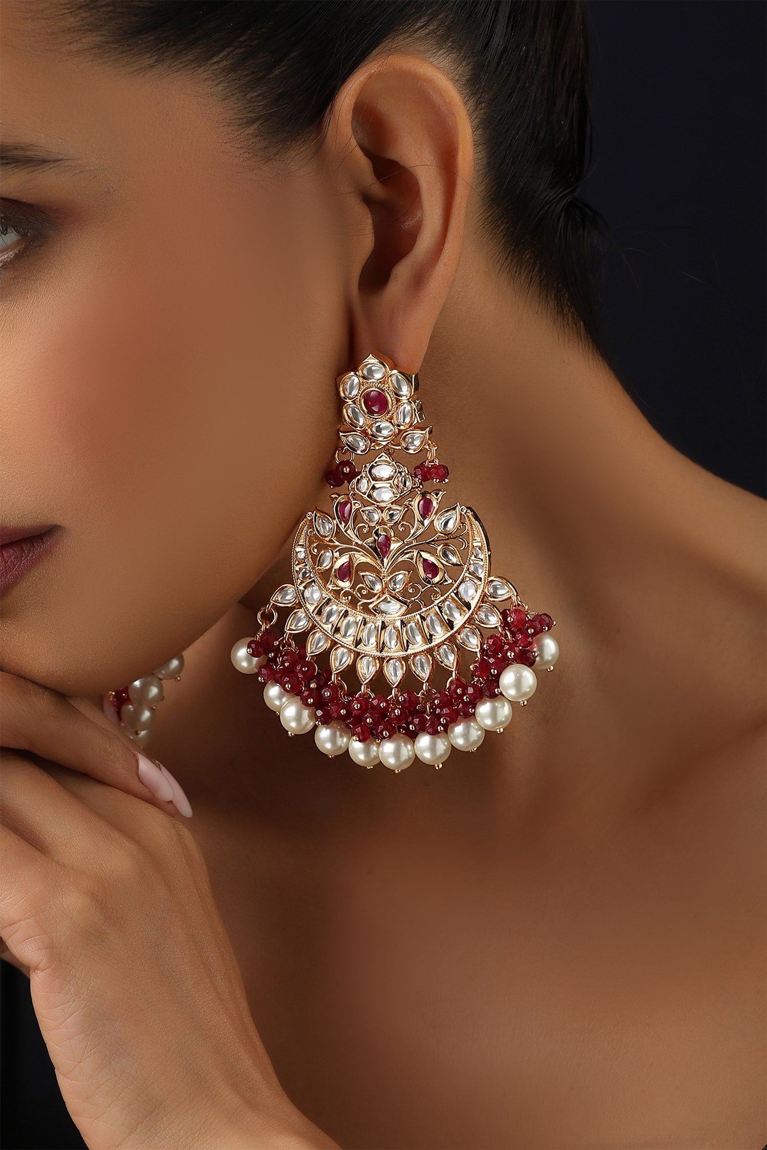 Red Polki Chandbali Earrings 