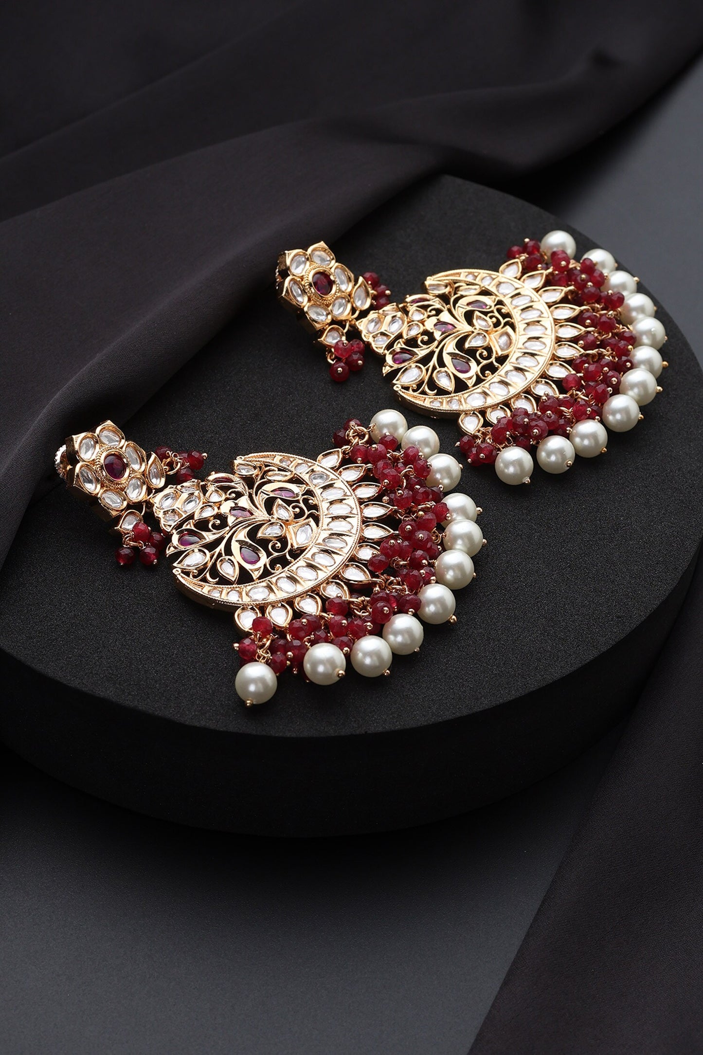 Red Polki Chandbali Earrings 