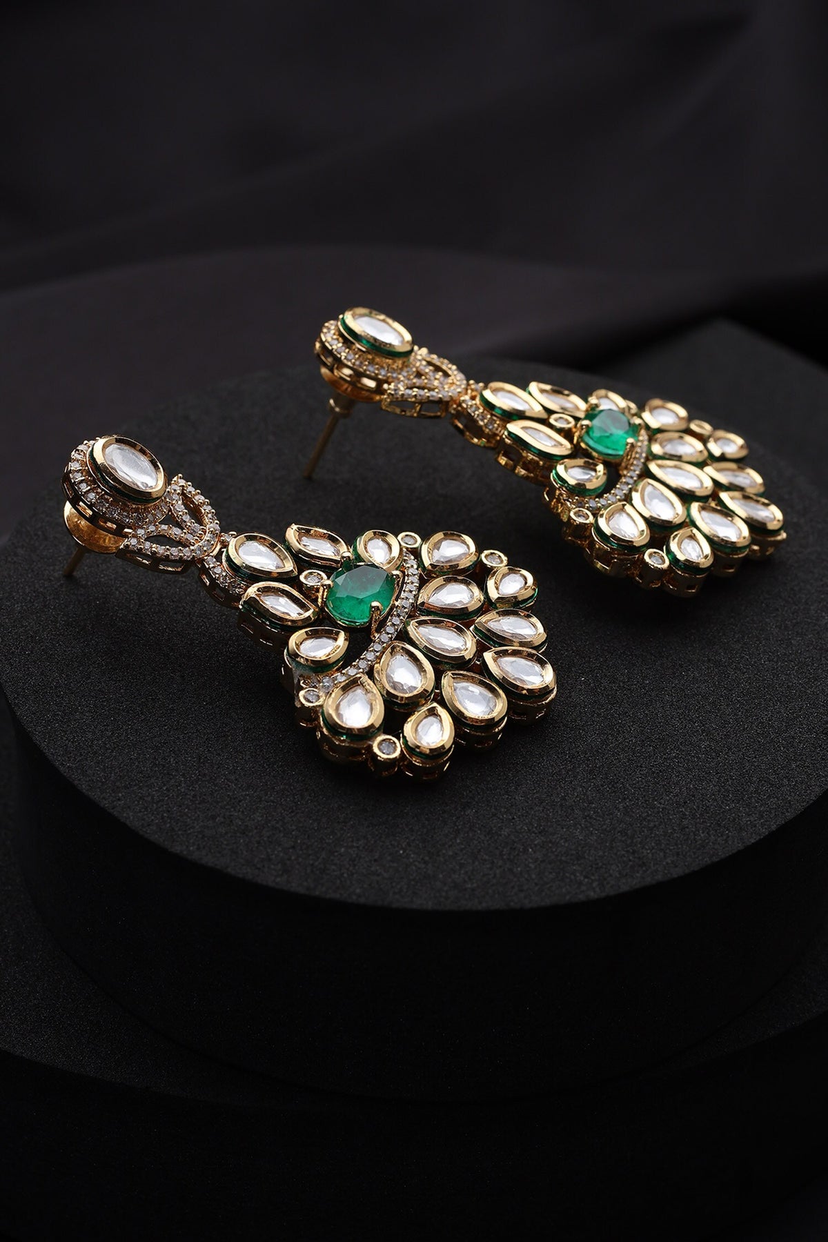 Green Kundan Dangler Earrings 