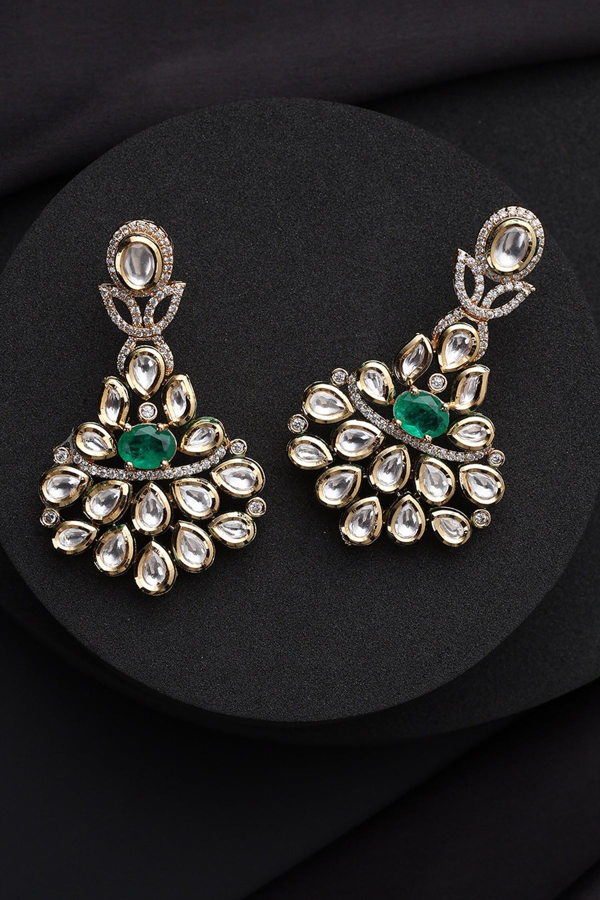 Green Kundan Dangler Earrings 