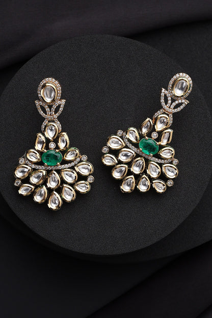 Green Kundan Dangler Earrings 