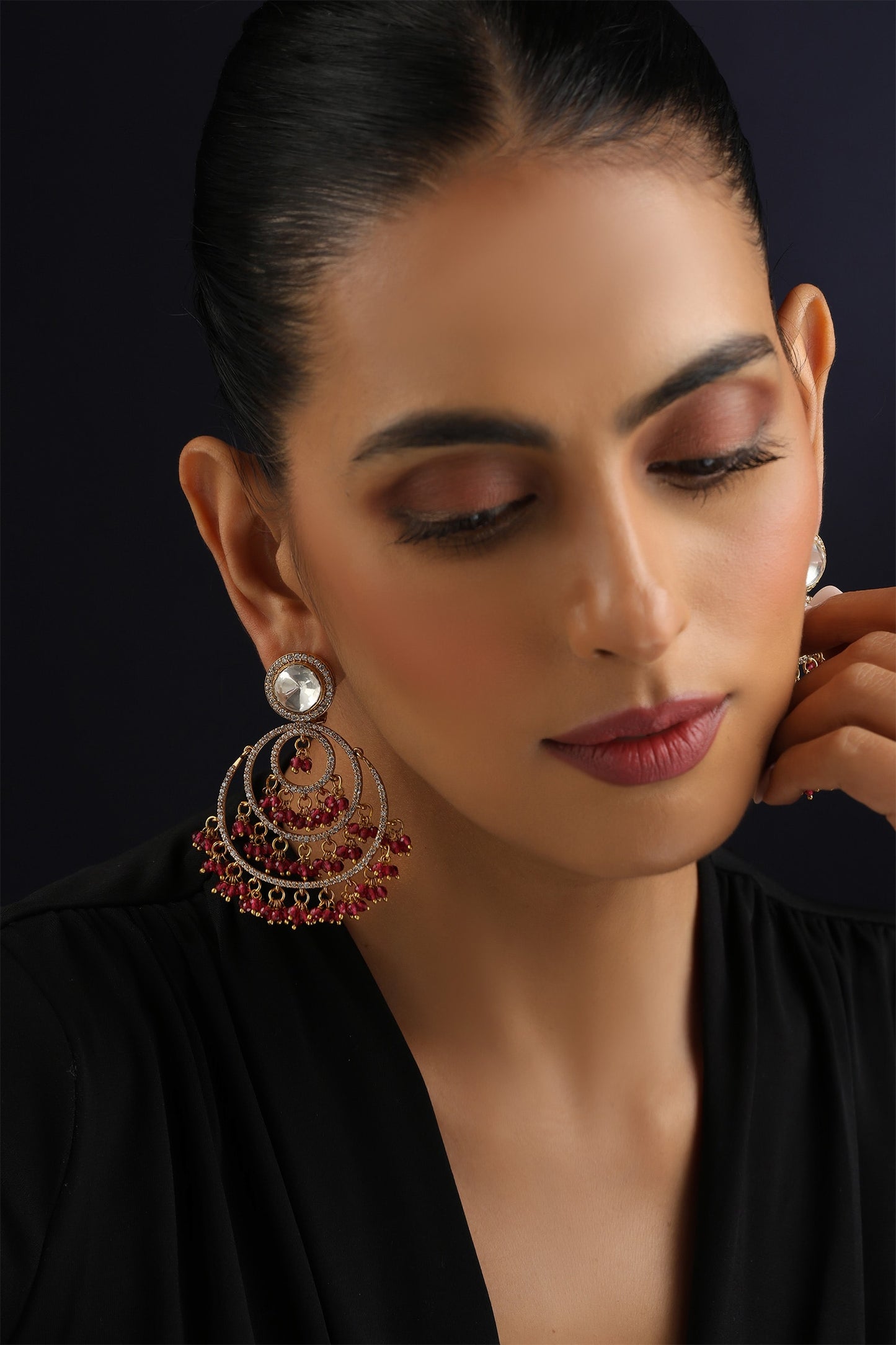 Red Polki Chandbali Earrings 