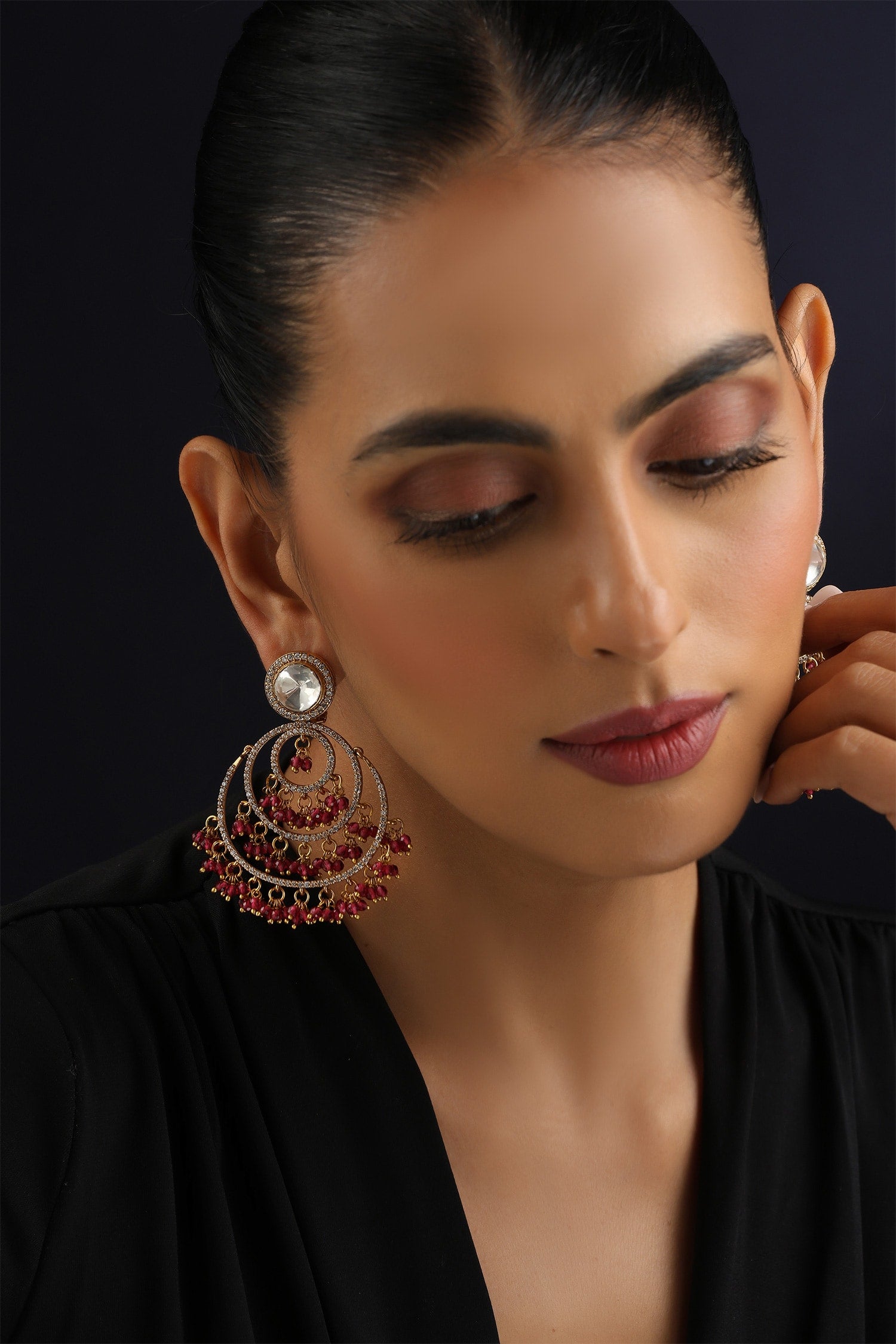 Red Polki Chandbali Earrings 