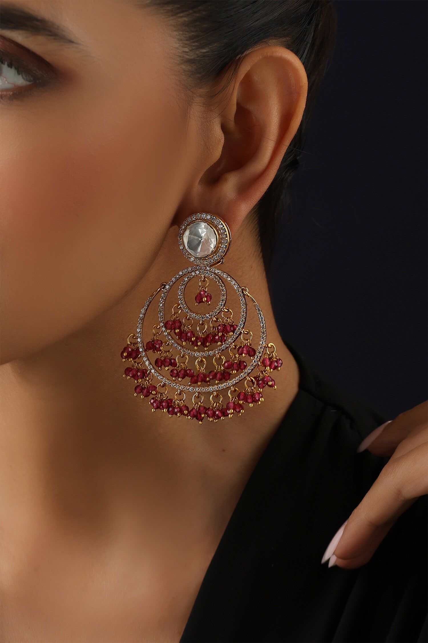 Red Polki Chandbali Earrings 