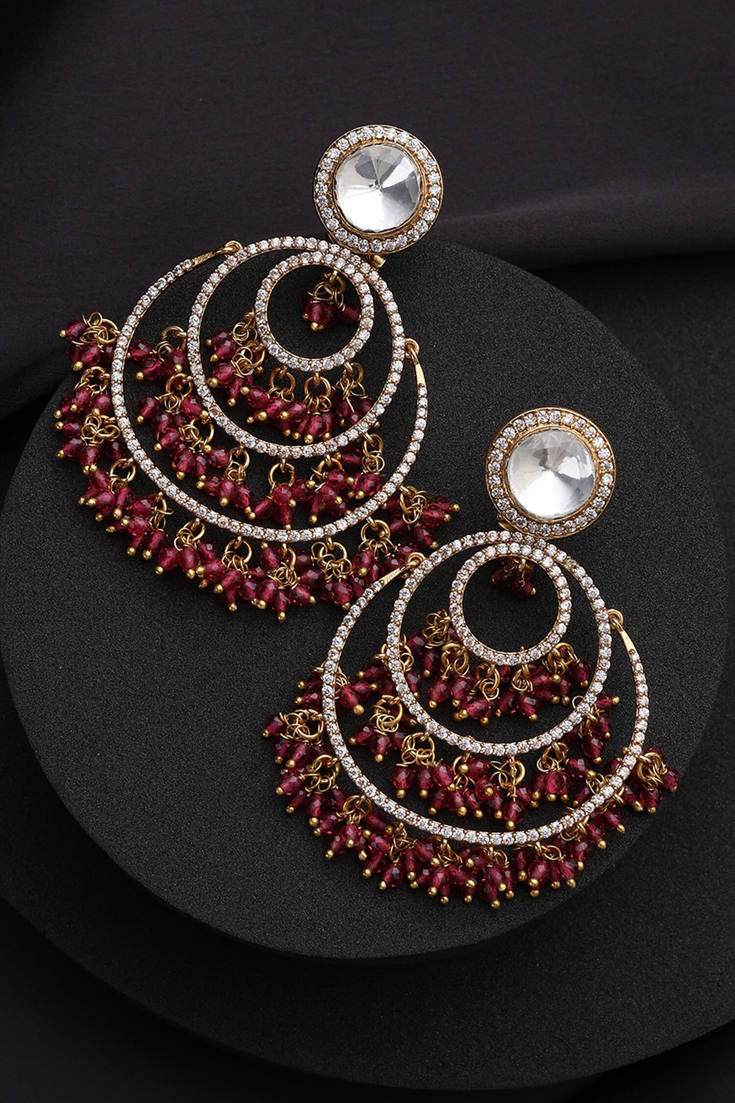 Red Polki Chandbali Earrings 