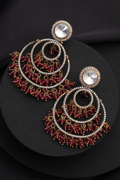 Red Polki Chandbali Earrings 