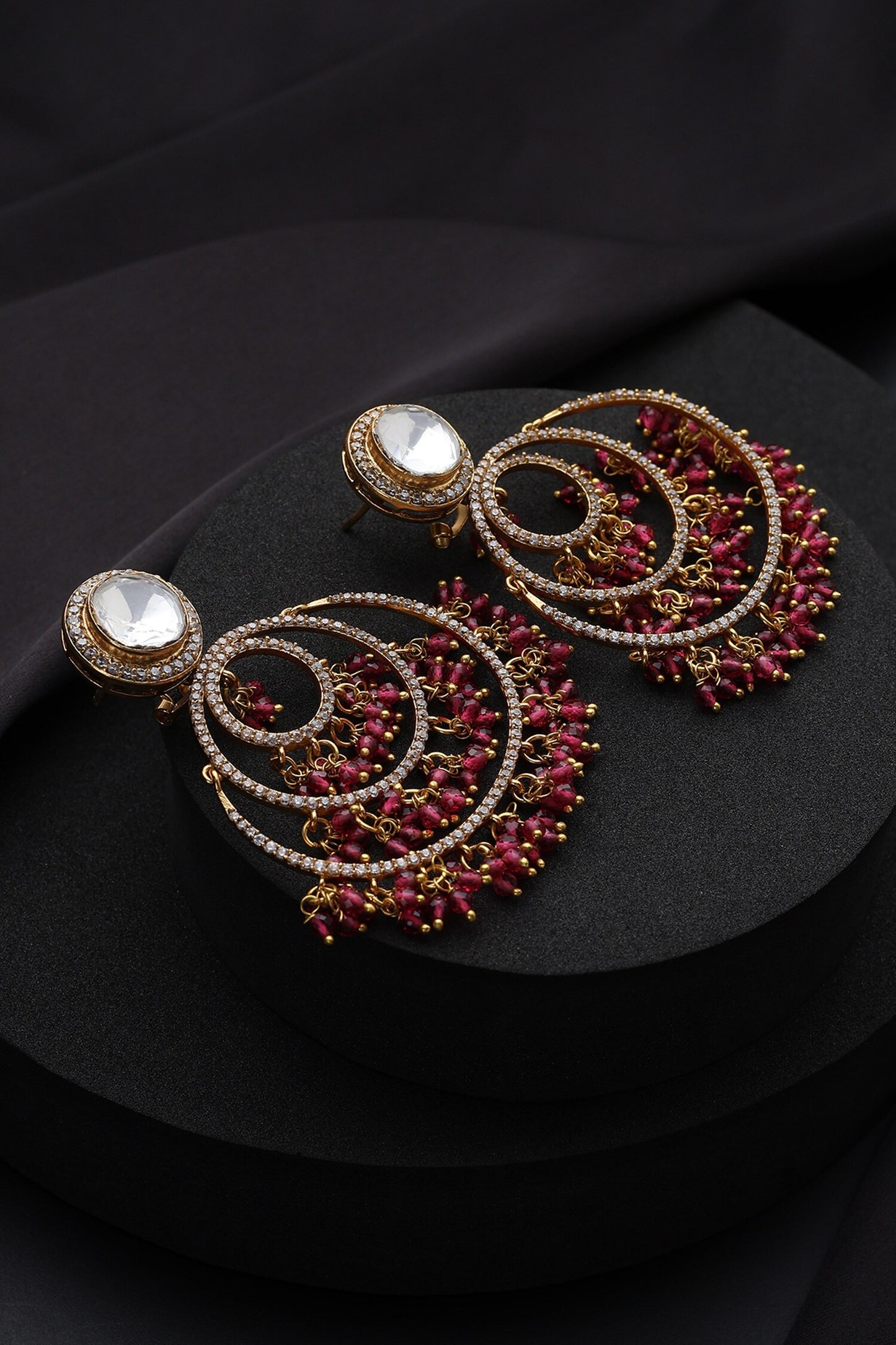 Red Polki Chandbali Earrings 