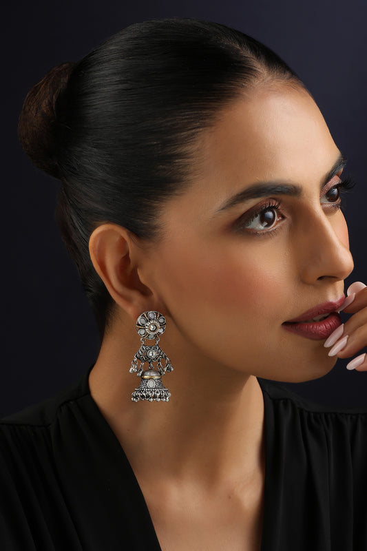 Silver Kundan Jhumka Earrings 