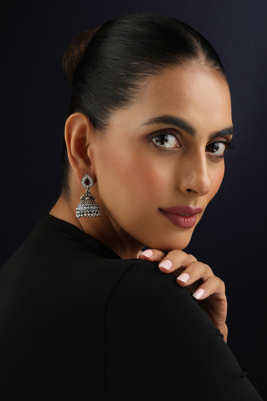 Red and Silver Jhumka Earrings 